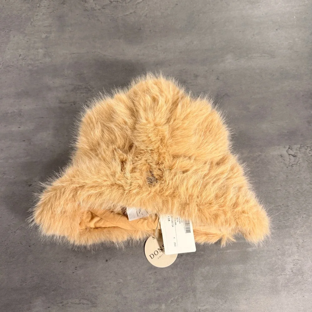 Donsje Cathelijn Hat Girls 5-6Y Rose Teddy Faux Fur Plush Winter Beanie Beige